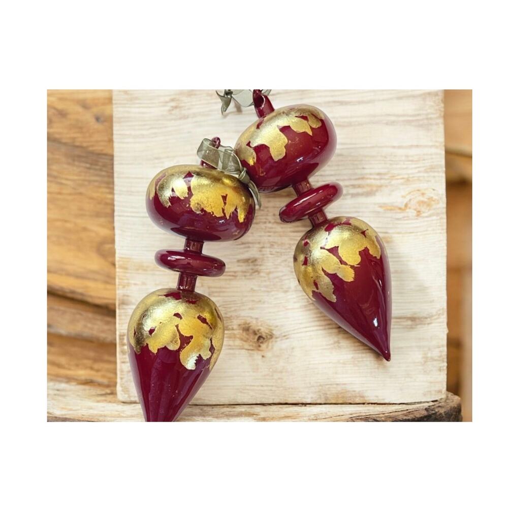 Set of 2 Boho Flair Burgundy Ornaments by HGTV Home Collection